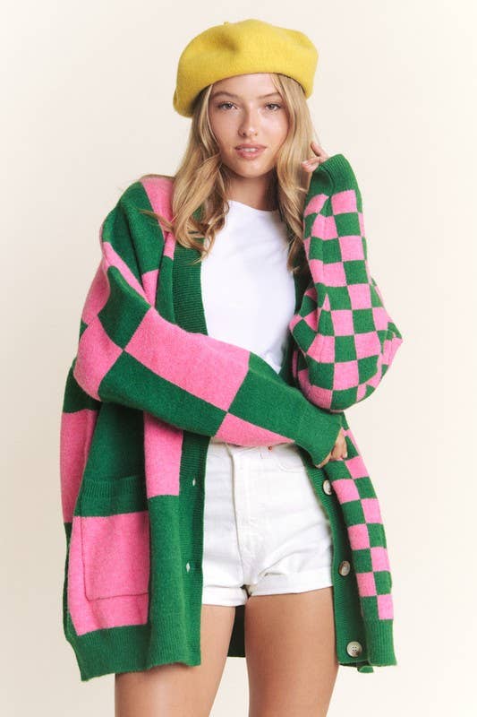 Karierte Oversize Strickjacke