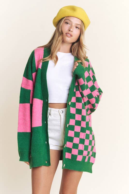 Karierte Oversize Strickjacke