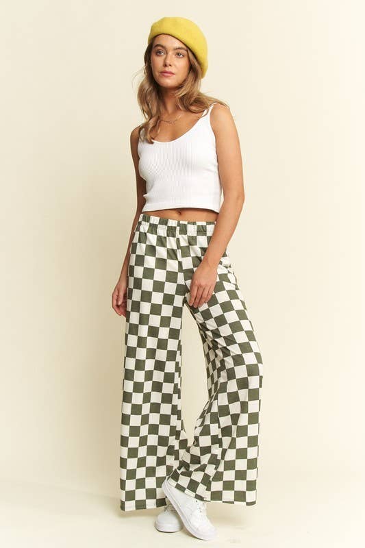 Karohose zweifarbig: Olive/Weiß