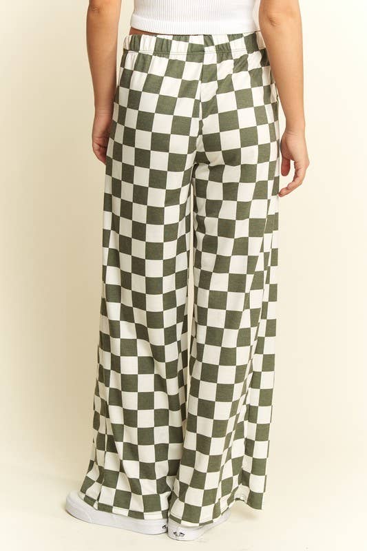 Karohose zweifarbig: Olive/Weiß