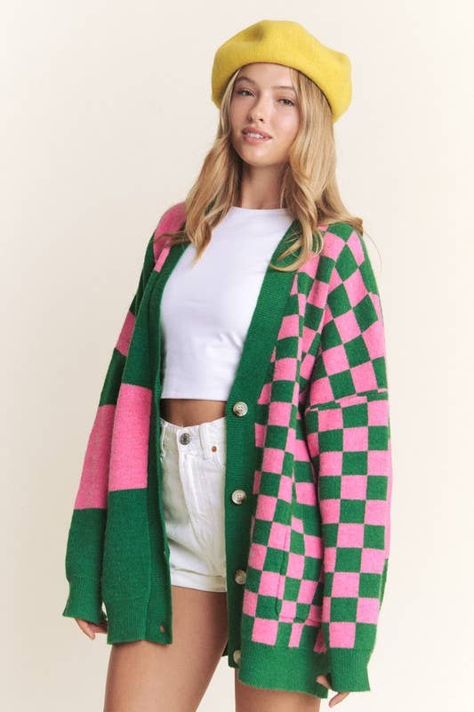 Karierte Oversize Strickjacke