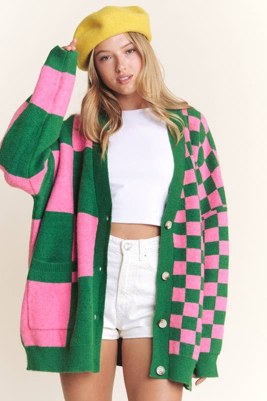 Karierte Oversize Strickjacke