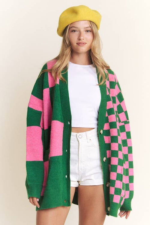 Karierte Oversize Strickjacke
