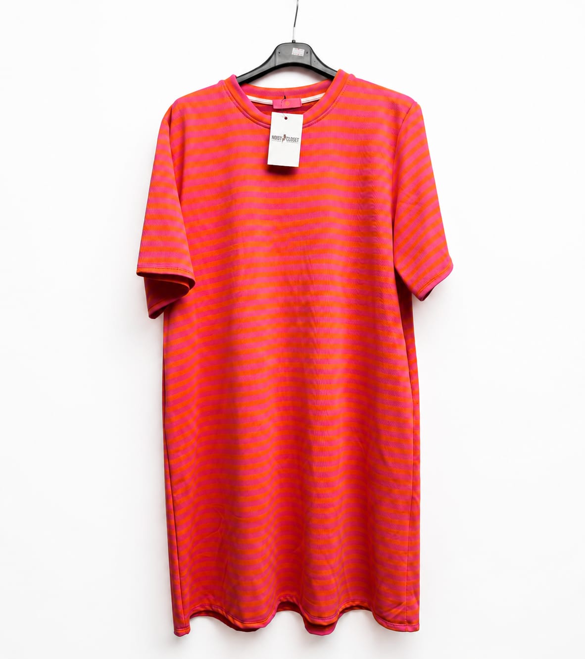 Kurzärmeliges Kleid Pink/Orange gestreift