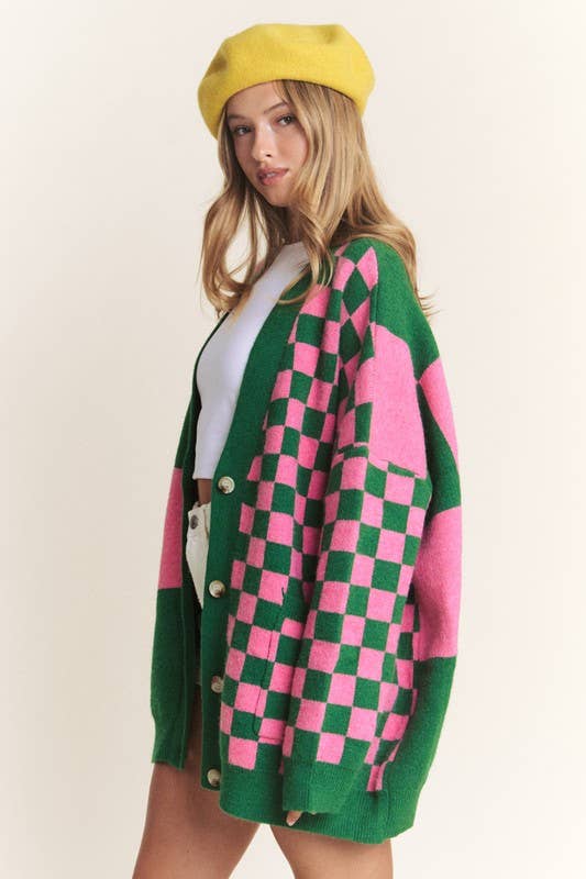 Karierte Oversize Strickjacke