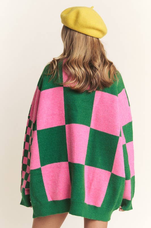 Karierte Oversize Strickjacke