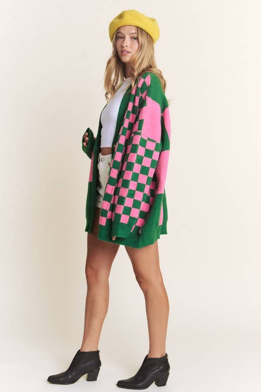 Karierte Oversize Strickjacke